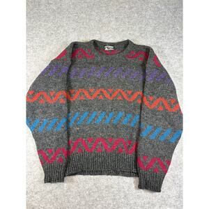 VINTAGE 80s Preswick & Moore Sweater Mens Medium Gray Wool Knit Pullover Retro